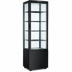 CL-238 fekete álló négyoldalú üveg hűtővitrin LED világítás, alkalmas kávézóba és cukrászdába