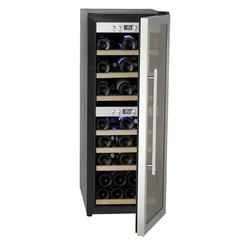 Kétszekciós borhűtő, fekete oldalborítás, rozsdamentes, dupla, sötétített üvegezésű ablak, 110 liter