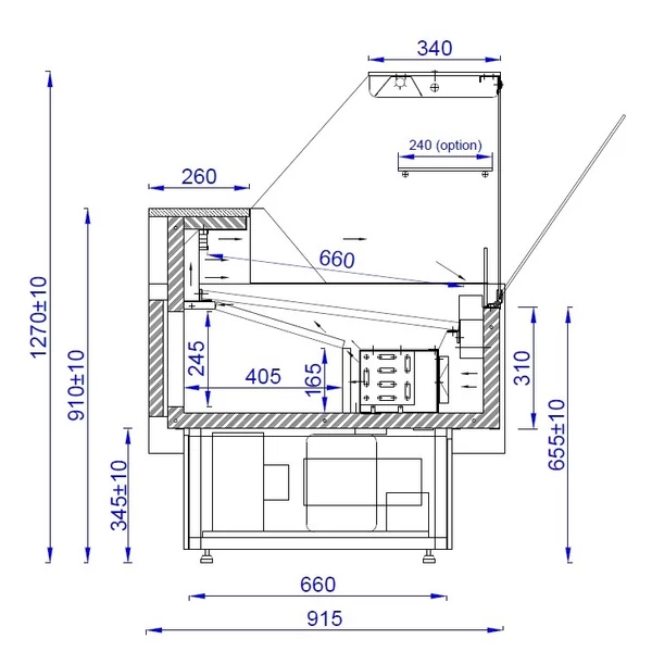 ORIS 0.9/0.9 DYN Csemegepult beépített aggr. (ventilációs)