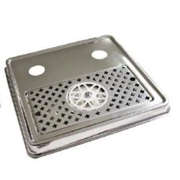 Csepptálca rozsdamentes anyagból 2 csapos toronyhoz, 422x422x38 mm