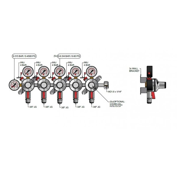 Reduktor CO2 5 tag, 4 bar 5 kivezetéses MM