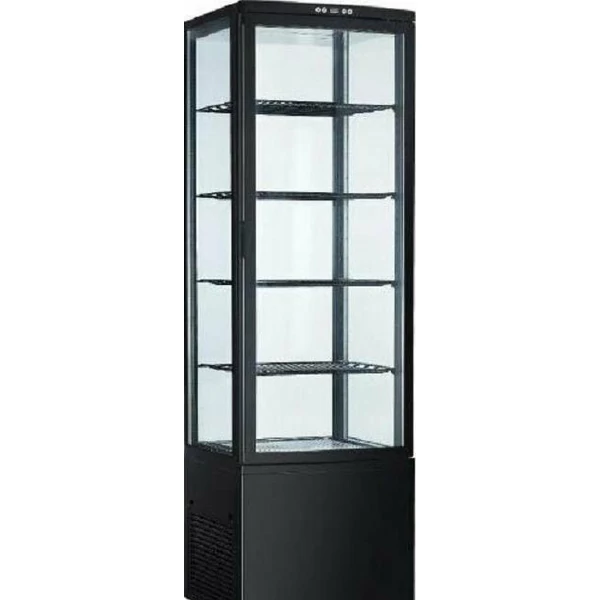 CL-238 fekete álló négyoldalú üveg hűtővitrin LED világítás, alkalmas kávézóba és cukrászdába