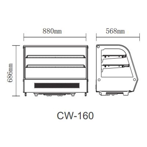 CW-160R Hajlított üvegű hűtött bemutatóvitrin