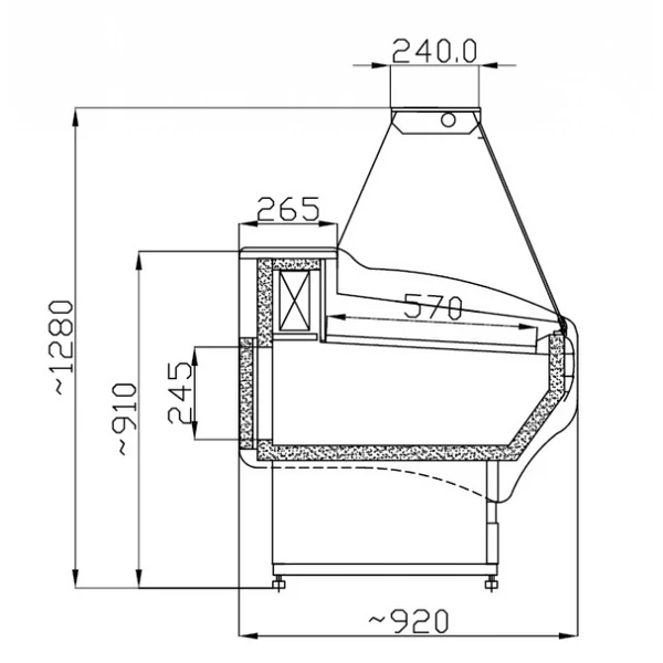 WCH NN 1.3/0.9 Csemegepult beép. aggr. (statikus, egyenes üvegű)
